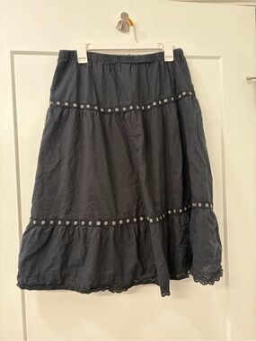 Women’s Adjustable Waist Black Tiered A-Line Skirt with White Details